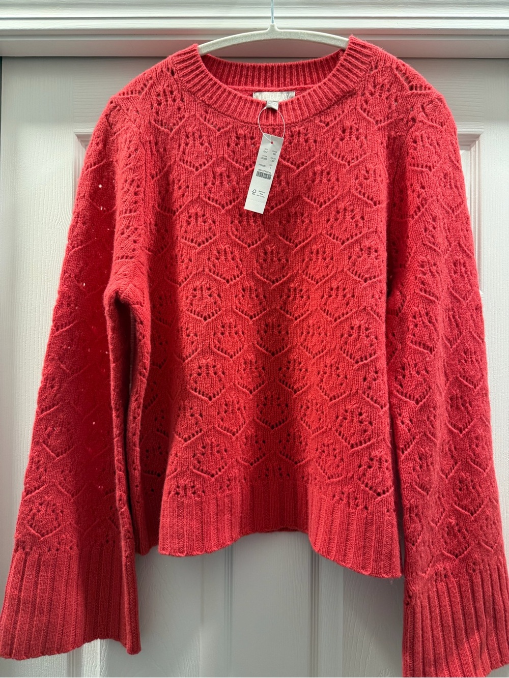 J. Crew Dark Pink Pointelle Crewneck Merino Wool Sweater - Large